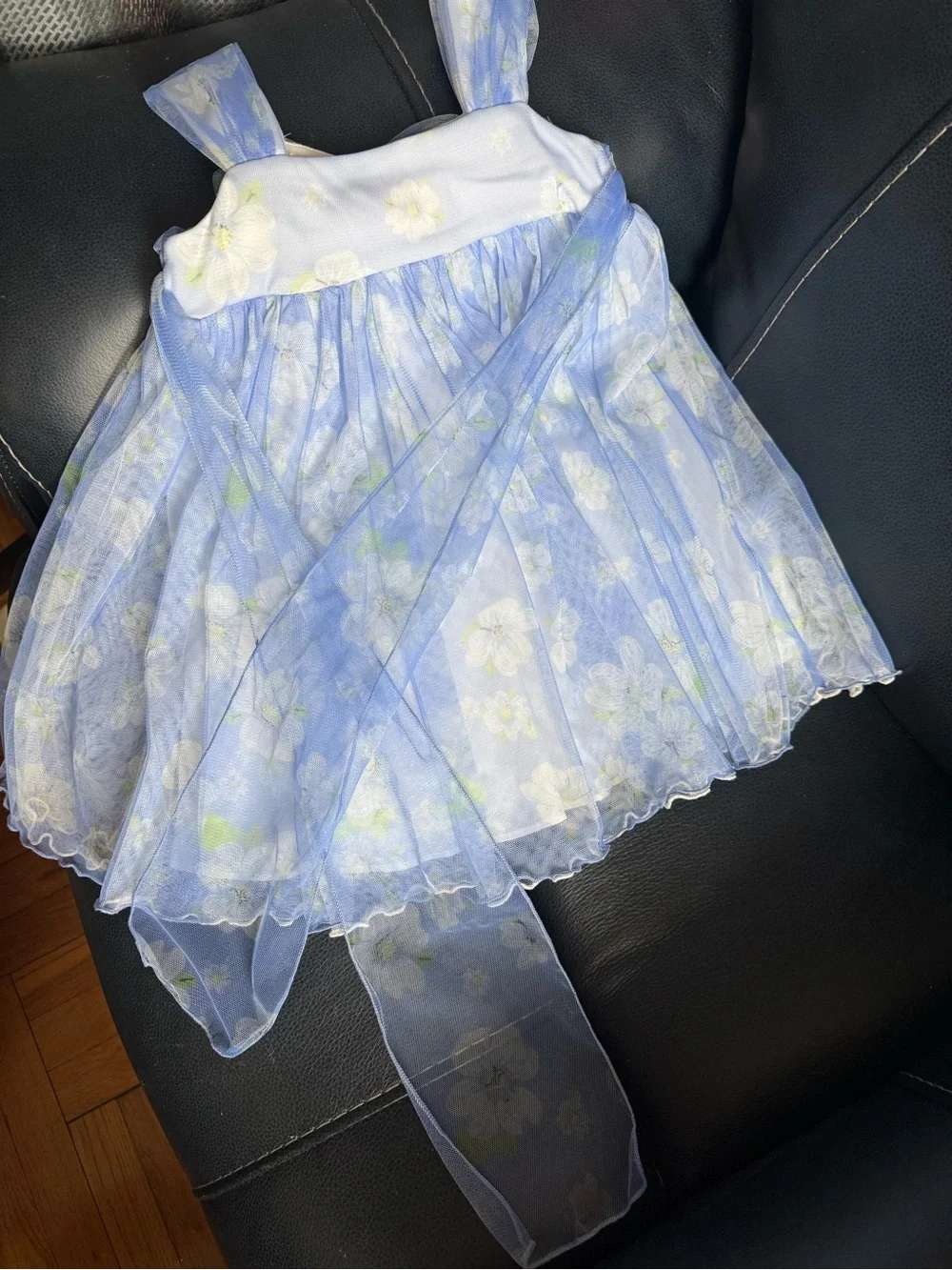 Bonnie Jean Pastel Blue Floral Tulle Dress with Rosette
